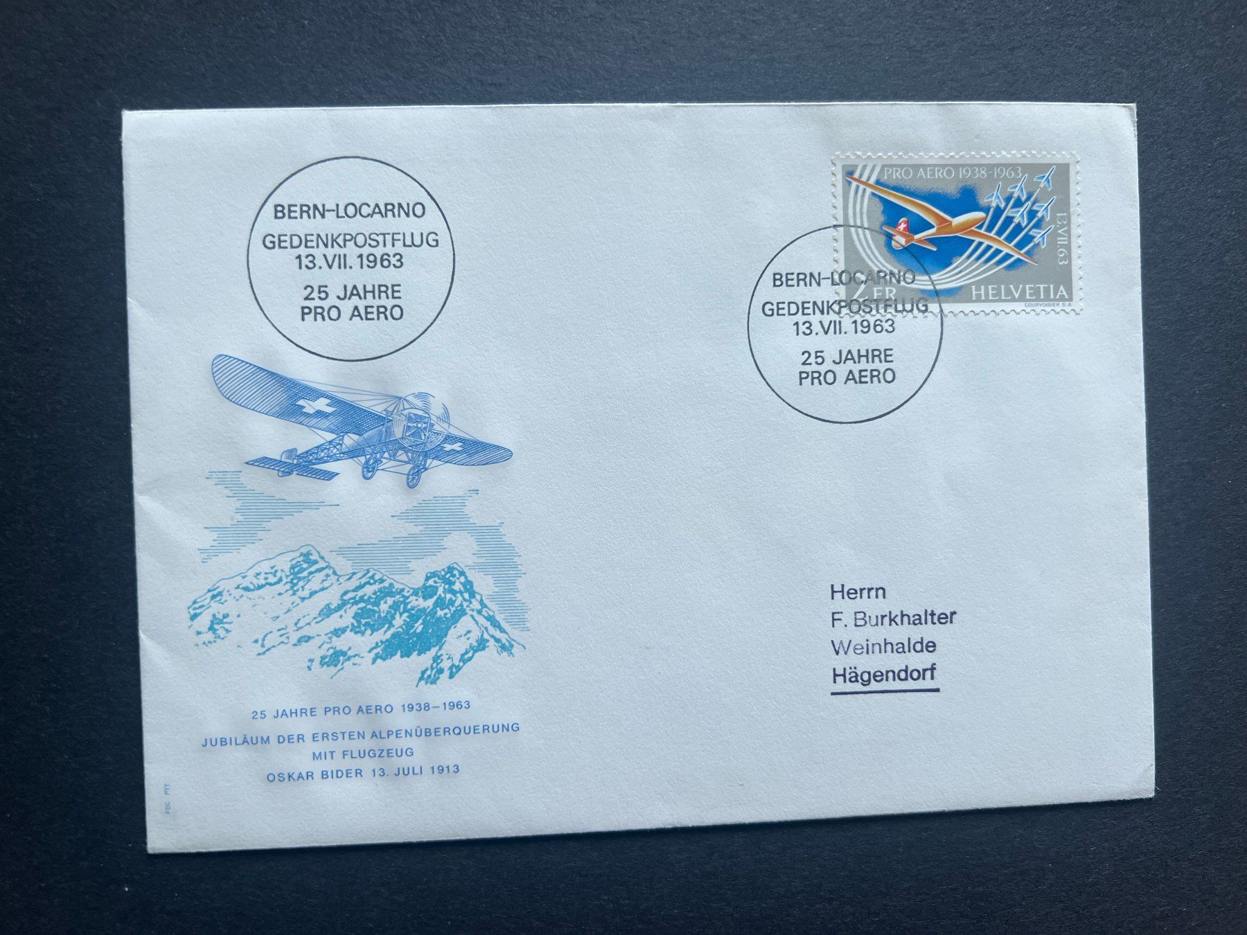 Alle Briefmarken: Flugbrief Pro Aero 1963 (M71) – Gebraucht aus Hinwil von Sidi4