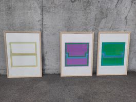 3 gerahmte Grafiken 1973 Kunst Druck Willi Müller