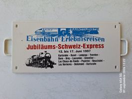 Plaque ferroviaire Jubiläums-Schweiz-Express 1997 en métal
