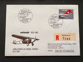Swissair Jubiläums-Flug Basel-Zürich 1981  (R92)
