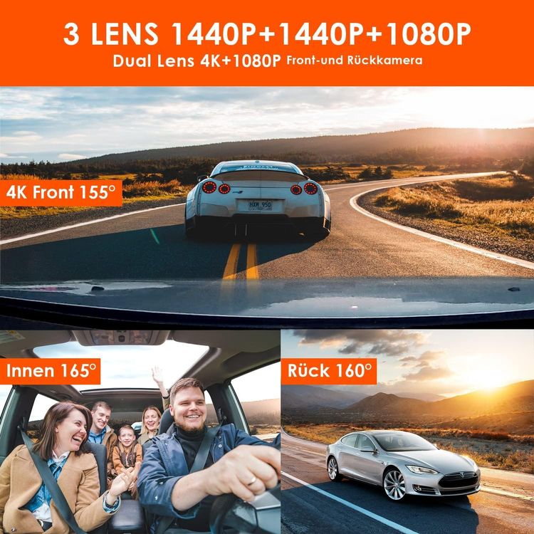 4K Dashcam Auto 2.5K+ 2.5K+ 1080P vorne hinten innen