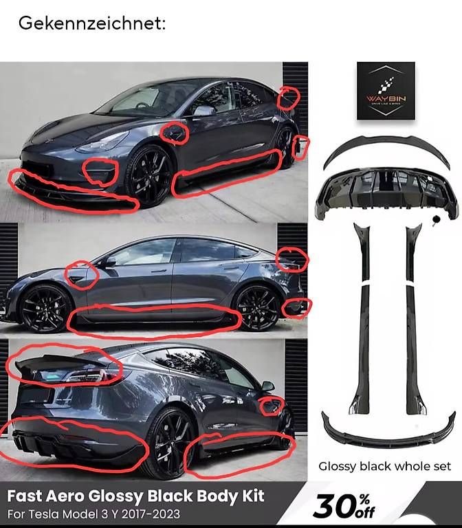 Tutti pezzi di ricambio auto: Tesla Model 3 Spoiler Bodykit  – Usato da Einigen venduto da laramino
