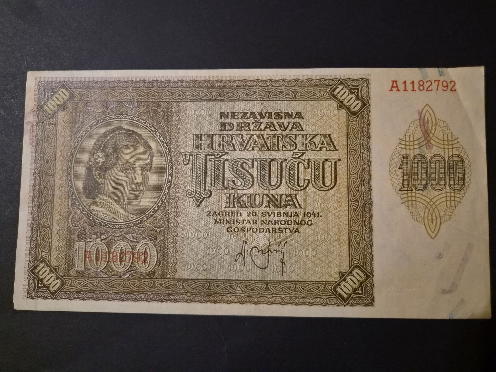 Banconote: Croatie 1941 1.000 kuna P4 – Usato da Versoix venduto da rucio