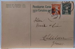 Postkarte, Stempel WILA, 10.IV.22 mit Zusatzfrankatur