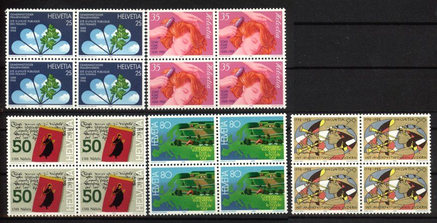 Alle Briefmarken: 1988, Sonderpostmarken I, Viererblöcke ** – Gebraucht aus Willisau von Vollstempel
