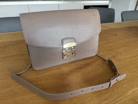 Furla Tasche Echtleder Taupe Schultertasche Crossbody Damen