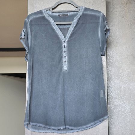 🐸 NILE 100% SEIDE BLUSE KURZARM TOP S RAUCHGRAU SEIDENBLUSE
