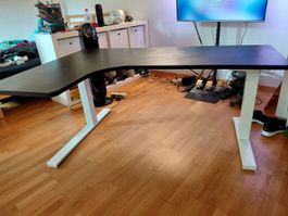 Kinderschreibtisch L-Form mit Metallfuss, 160cm Lang, Schwer