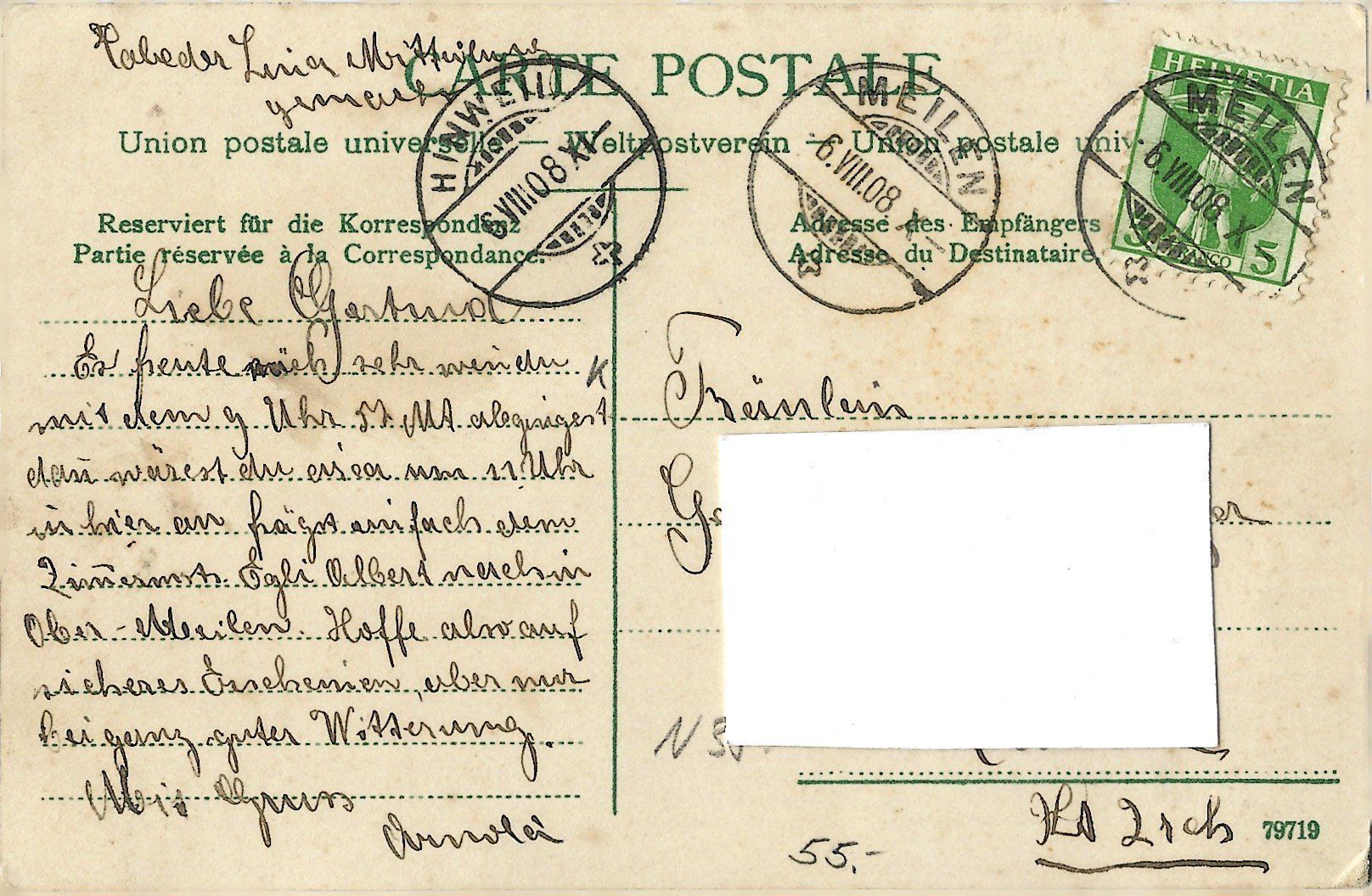 Cartoline postali: Meilen  -   Bahnhofstrasse  mit  Strassenbahn – Usato da Bütschwil venduto da Jackson1A 1