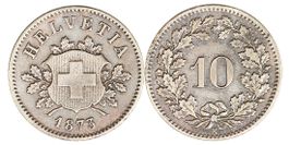 10 Rappen von 1873 (sehr schön +). Ab 1.--