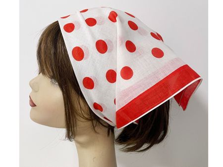 Bandana / Baumwolltuch weiss-rot grosse Punkte VINTAGE 1980s