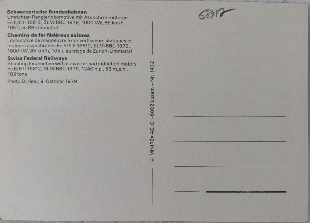 Cartoline postali: SBB-CFF-FFS - Ee 6/6 II, SLM/BBC 1979 – Usato da Delémont venduto da Domdom1 1