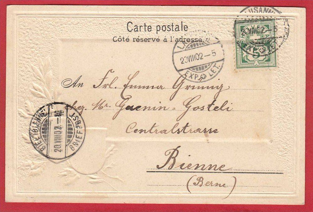 Cartoline postali: LAUSANNE LITHO, EN RELIEF, 1902 – Usato da Grüningen venduto da Kartenlaube 1
