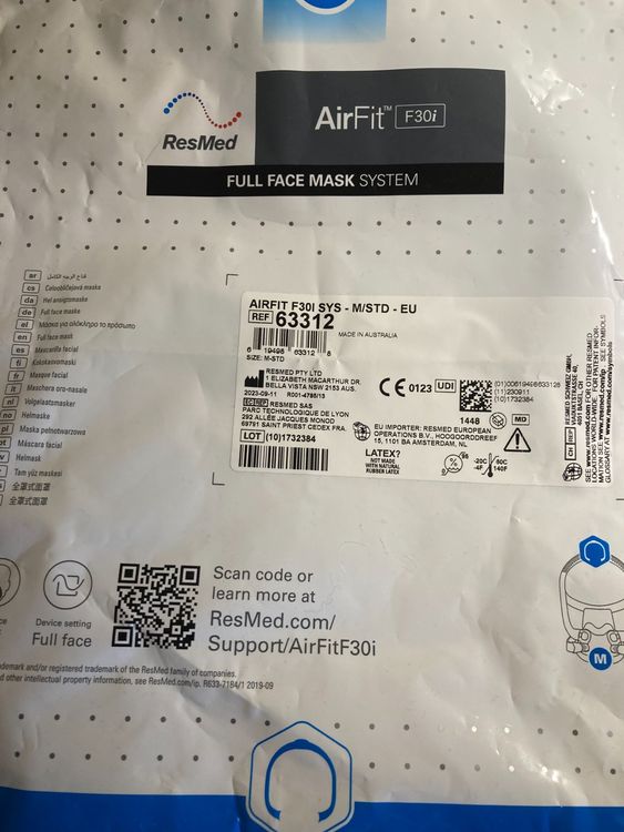 Resmed AirFit F30i Mittlere / Große CPAP-Maske Mit Kopfbedeckung