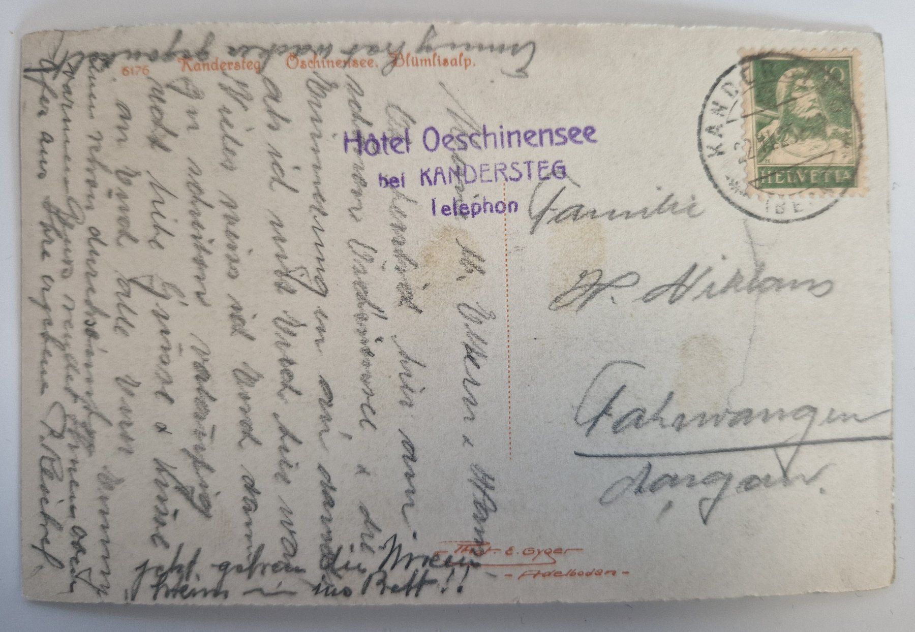 Ansichtskarten: Hotel Oeschinensee Kandersteg 1925 – Gebraucht aus Melchnau von Arthurius 1