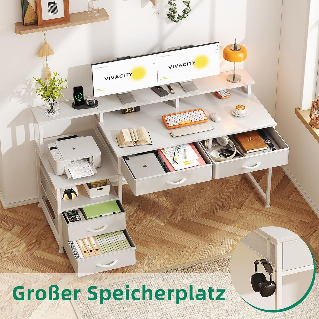 Scrivanie: Computerschreibtisch mit 4 Schubladen & LED weiss – Nuovo e nell'imballaggio originale da Dietikon venduto da Abverkauf10 3