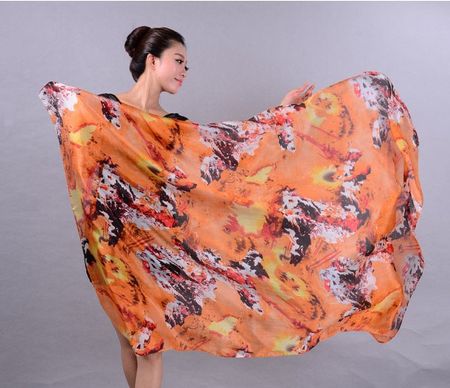 120x175cm Seidenschal, Orange, neu, 100% Seide