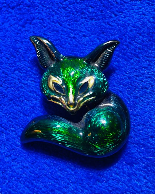 Schöne Fuchs Brosche, Emaille blau-grün, massiv, ca.80er 2