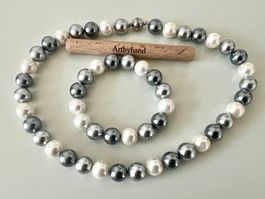 Perlen-Set in Silbergrau - Kette und Armband