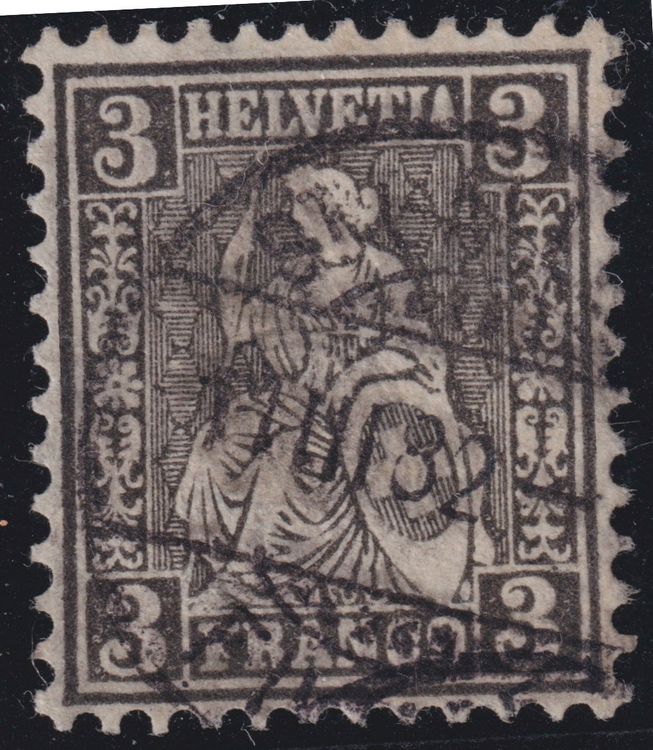 CH1862 - Zu 29 Helvétia assise noire 3 cts obli - Attest (Gebraucht) in ...