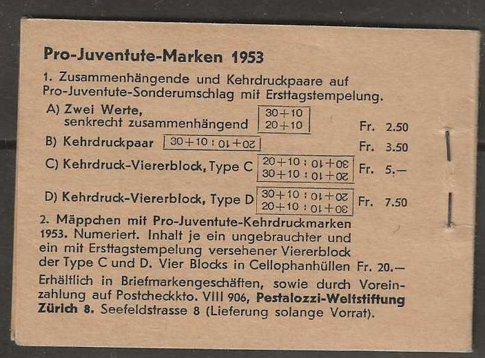 Tutti i francobolli: PJ Markenheftchen 1953, Nr. 2 ** Postfrisch – Nuovo (secondo la descrizione) da Basel venduto da Bingis 1
