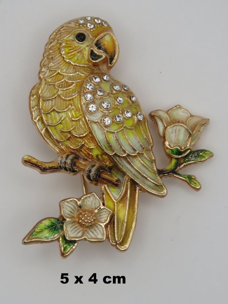 Spille & Fermagli: Brosche - PAPAGEI - Emaille - Glitzersteine - 5x4cm – Nuovo e nell'imballaggio originale da Grenchen venduto da Yamahwildstar16