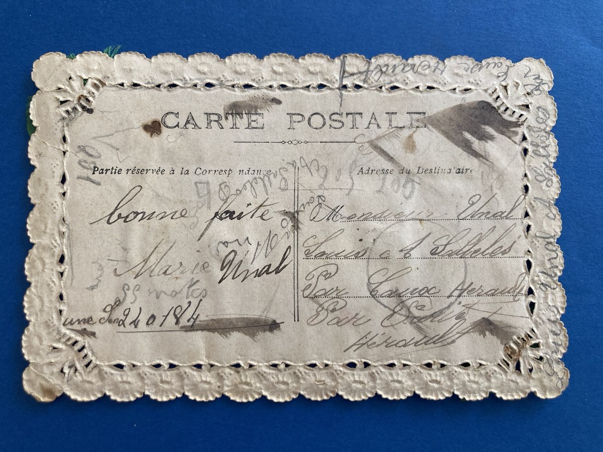 Ansichtskarten: Alte Postkarte mit Spitze und Rose 24.01.1884 – Gebraucht aus Schüpfheim von Seerose80 1