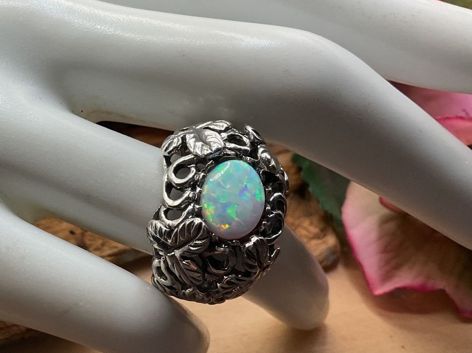 Ringe: Opalring in Sterlingsilber, reich verziert,  Gr. 55 – Neu (gemäss Beschreibung) aus Luzern von S.Kern01