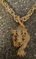 Kette mit Panther Anhänger neu Edelstahl goldfarben