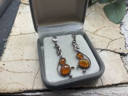 Vintage Ohrstecker, Silber mit Bernstein