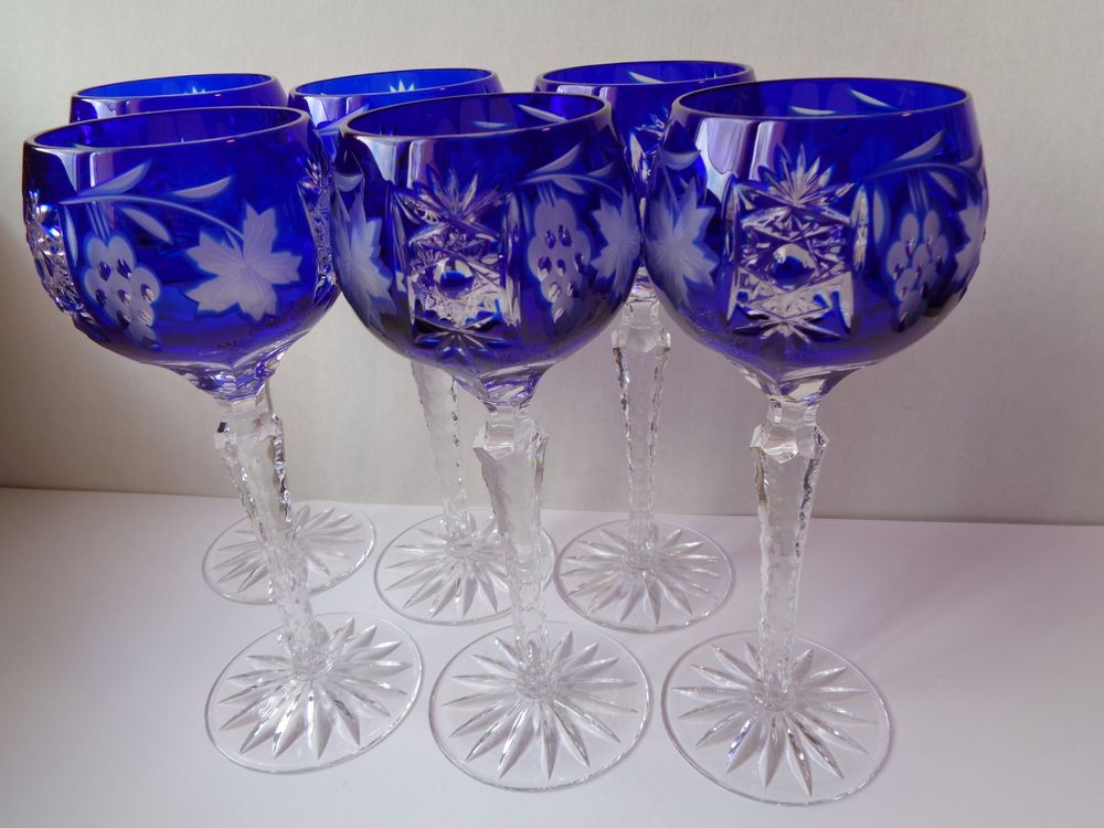 6 RÖMER BLAU BÖHMEN KRISTALL-GLÄSER WEINGLÄSER NEUWERTIG (Gebraucht) in ...