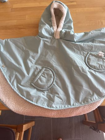 Poncho bébé imperméable doublé polaire bleu menthe 6-24 mois