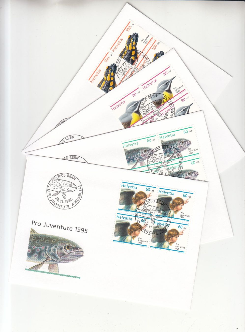 Alle Briefmarken: SBK J336 - J339 im 4er-Block FDC – Gebraucht aus Bürglen TG von StampGraf