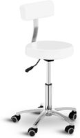 Tabouret blanc à roulettes réglable avec dossier 150kg