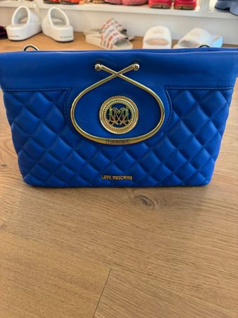 Handtasche LOVE MOSCHINO blau gesteppt Metallhenkel Gold