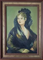 Vintage Damenportrait Gemälde Leinwand gerahmt