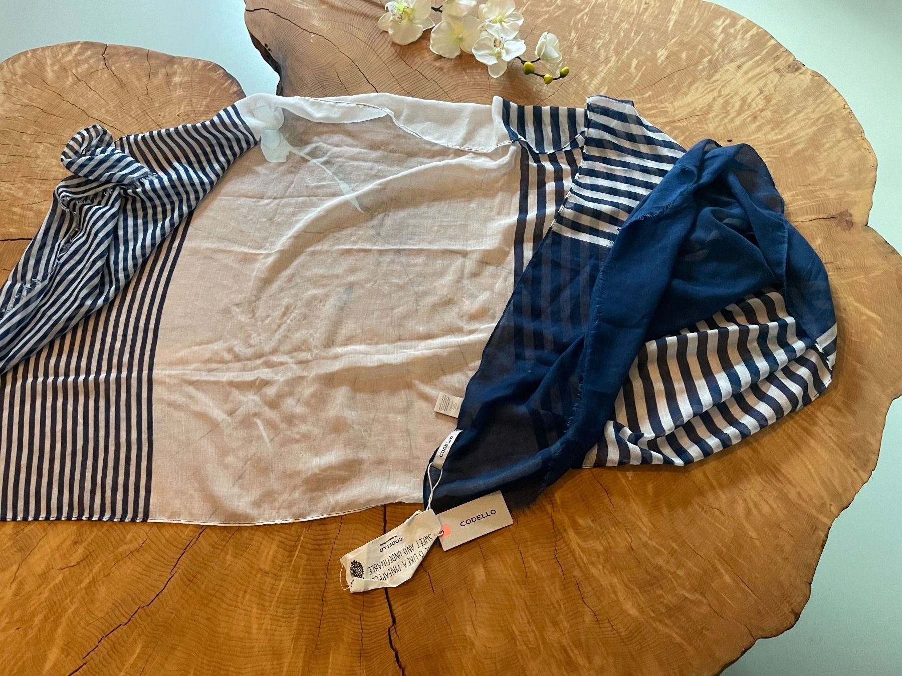Codello Foulard & Sciarpe: Foulard rayé Codello bleu/blanc neuf | Codello Schal gestrei – Nuovo (secondo la descrizione) da Zürich venduto da AnnaSa 1