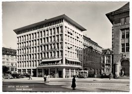 St. Gallen, Bahnhofplatz Hotel Metropol, Stadtbus um 1945-50