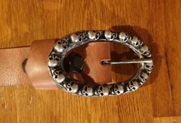 Echt Leder Gürtel mit Totenkopf Schnalle - 160cm Länge