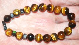 Armband 494 – Tigerauge Perlen mit Hämatit Kreuz - 17cm