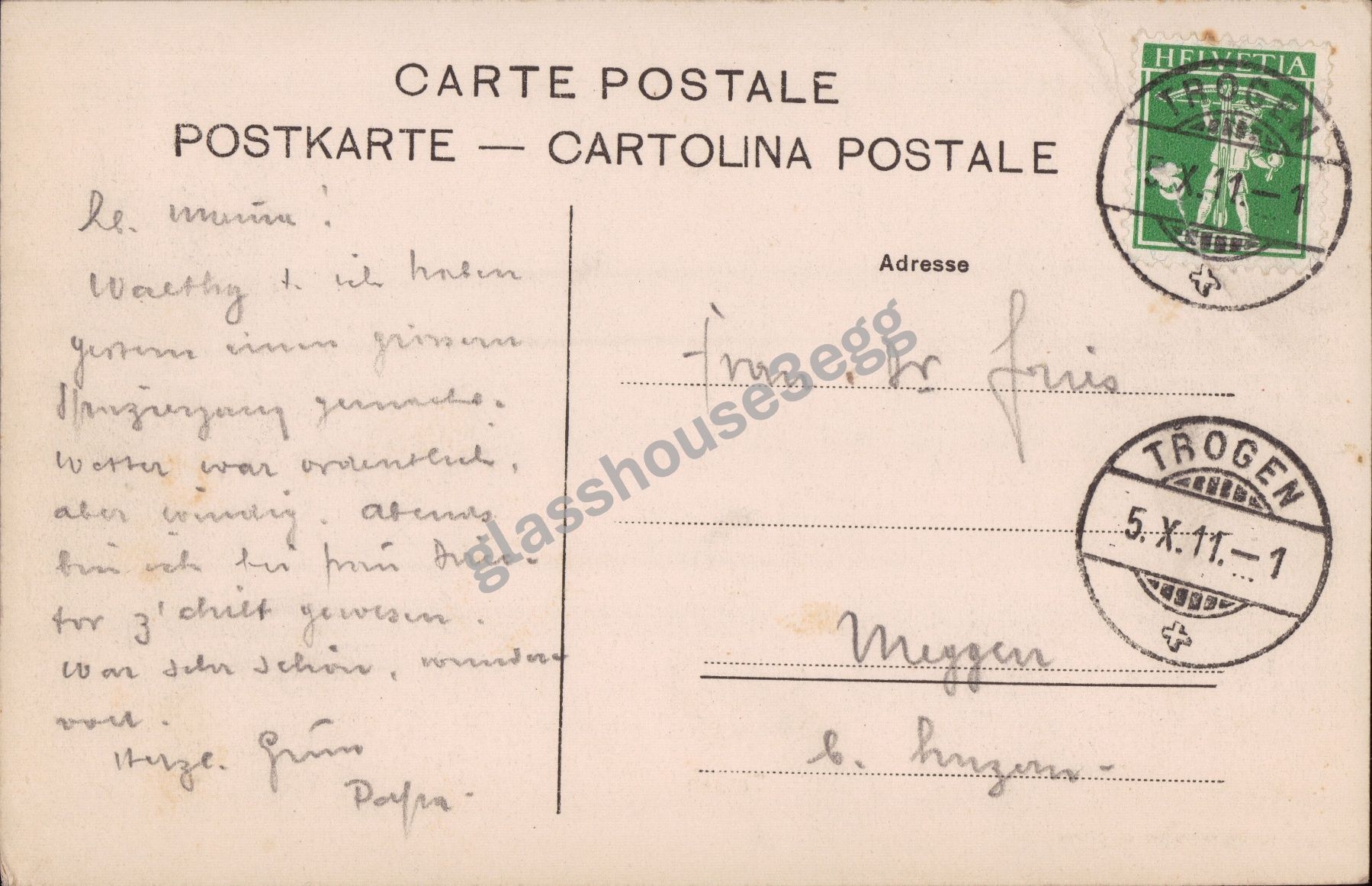 Cartoline postali: AK 1911 Trogen – Usato da Eggersriet venduto da glasshouse3egg 1