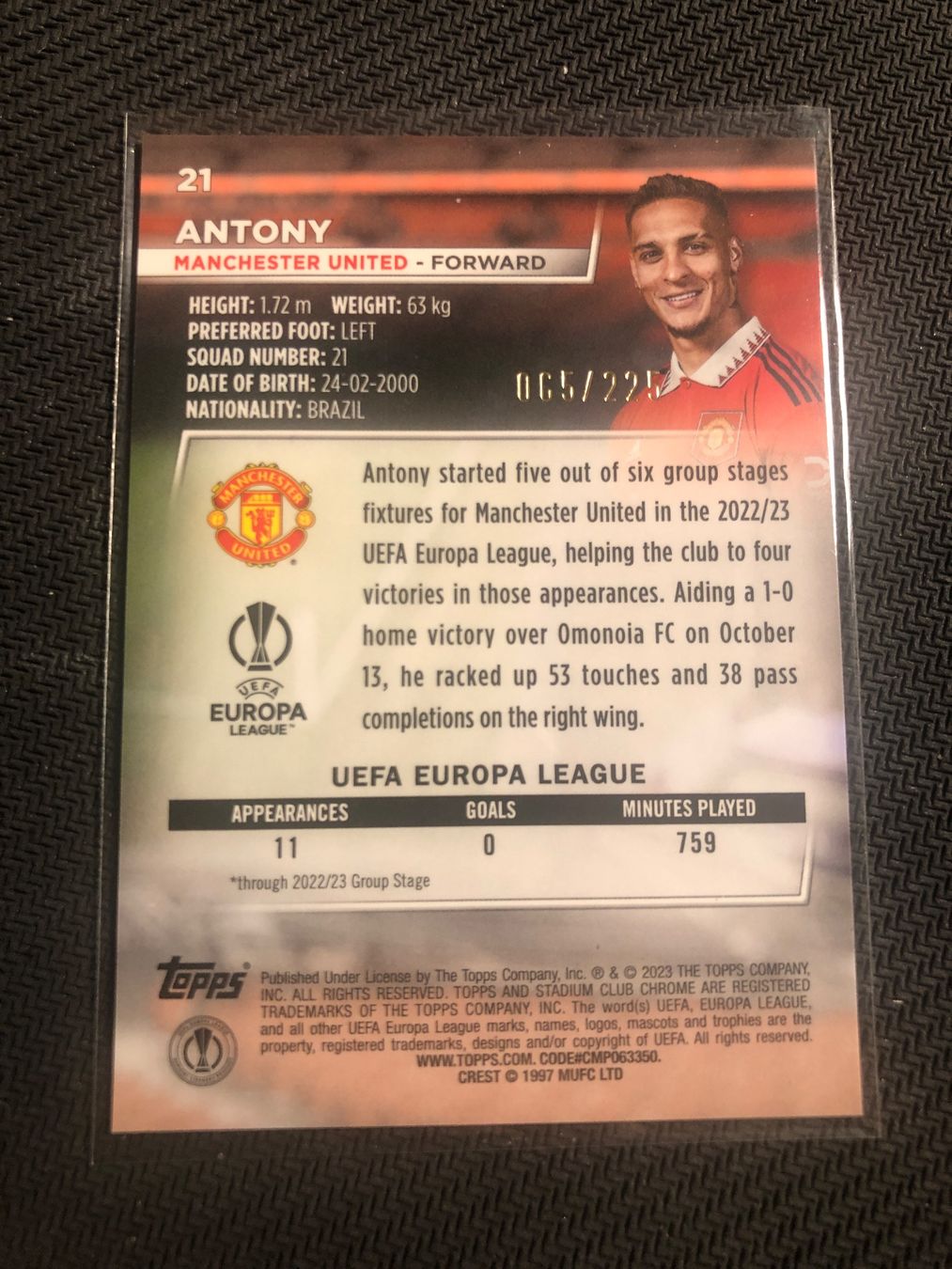 Topps Sammelbilder & Trading cards: Topps stadium Chrome Antony /225 – Gebraucht aus Wangenried von Garagara 1