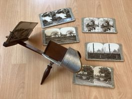 Antique Stereo Viewer + Cards 1st World War