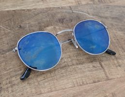 Sonnenbrille rund Silber blaue Spieglgläser 