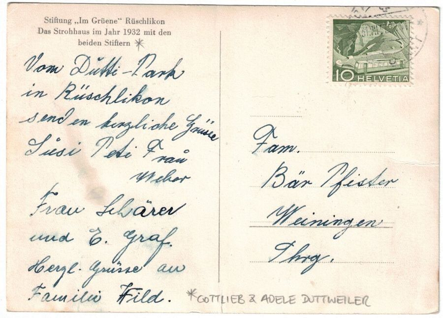 Cartoline postali: Rüschlikon, Stiftung IM GRÜENE, Adele & Gottlieb Duttweiler – Usato da Frauenfeld venduto da POML 1