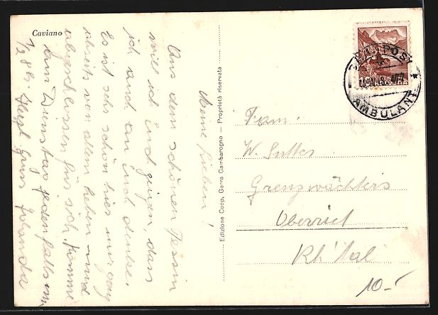 Cartoline postali: AK Caviano, Ortsansicht mit Kirche, 1947 – Usato da Berlin venduto da bartko-reher 1