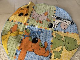Kinderteppich Rund mit Tieren bunt guter Zustand