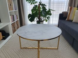 Round Coffee Table Marble Effect Gold Base Used