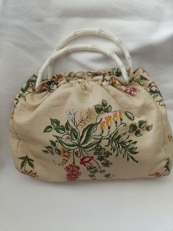 Borsa Vintage Floreale con Manici Bambù