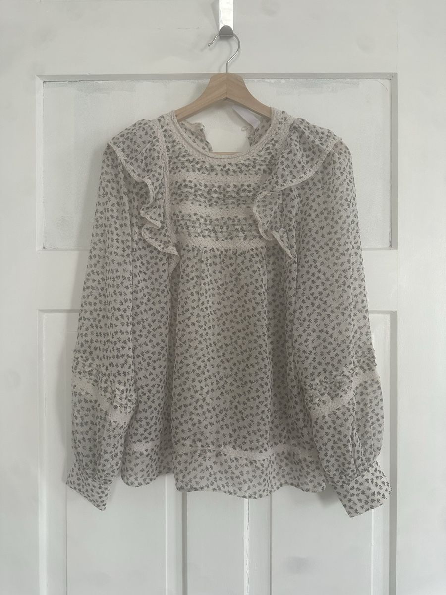Mango Camicette: Chiffonbluse mit Blumenmuster und Rüschen, Gr. M – Usato da Zürich venduto da strickliesel1996